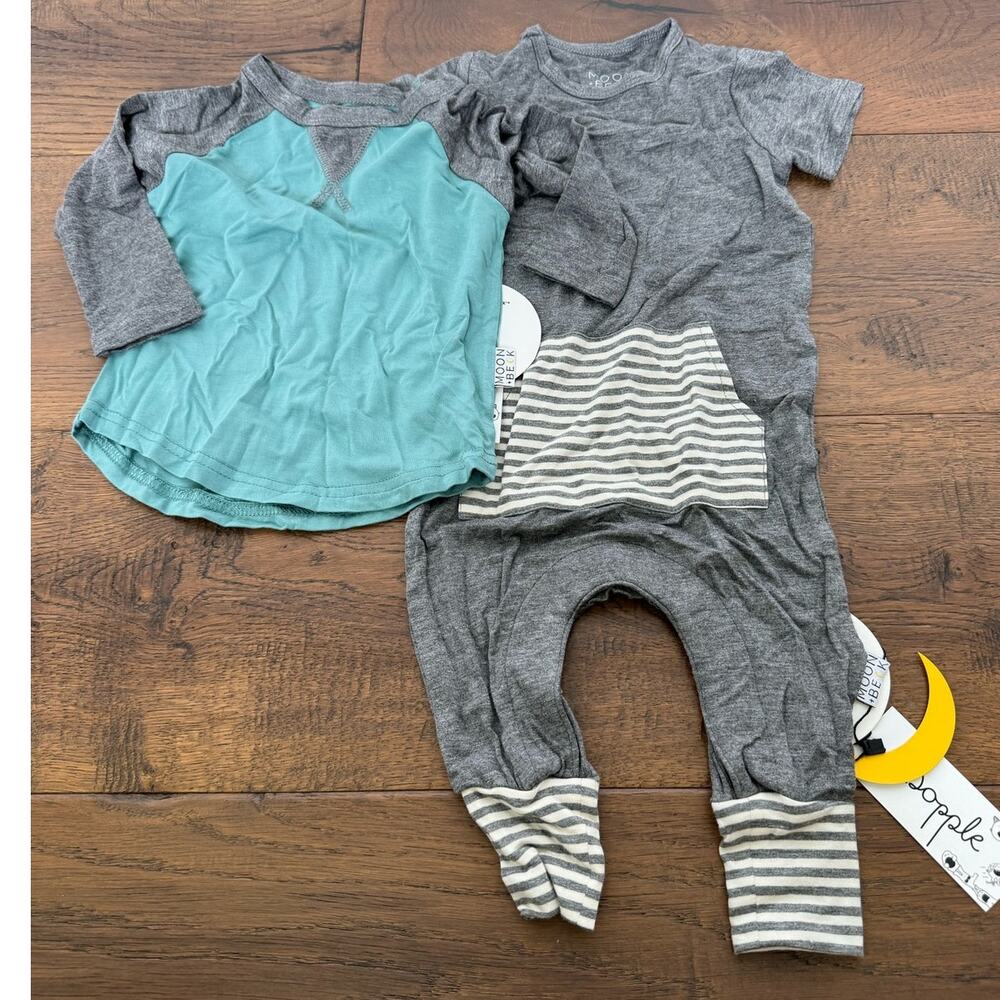 Moon + Beck Bamboo Bundle Short Sleeve Round Neck Romper Gray Size 3-6M NWT